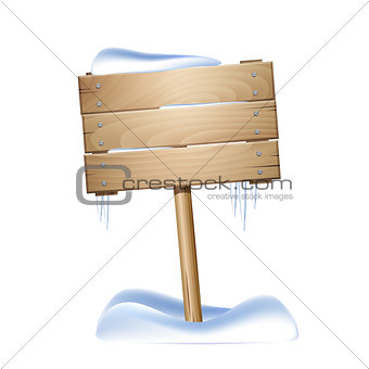 Wooden sign in snow