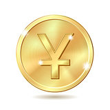 golden coin with yuan sign