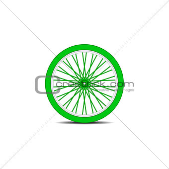 Bicycle wheel in green design with shadow