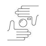 Nands and camera logotype. Human hands making a trimming symbol isolated on white.