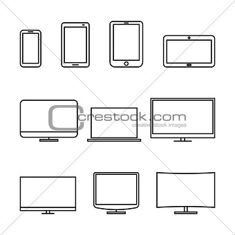 Icons digital devices, thin lines, vector illustration.