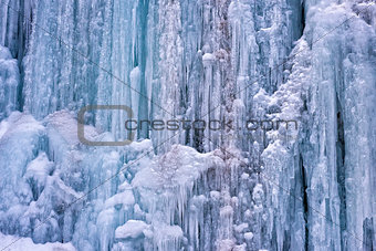 Closeup of an ice waterfall during cold winter day