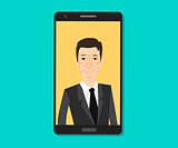 facial recognition men with face tracking point on the smartphone