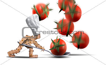 Cute chef box character catching tomatoes