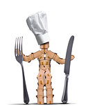Chef box man character with cutlery