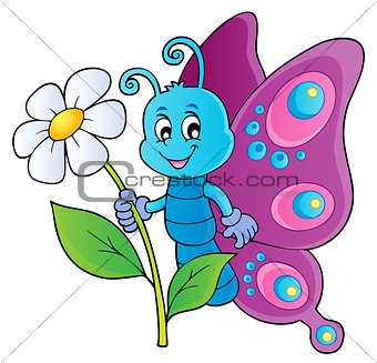 Happy butterfly holding flower theme 1