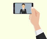 face recognition id technology with business man hand holding a smartphone