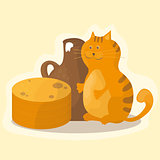Shrovetide or Maslenitsa. Pancakes, sour cream and cat