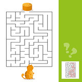 Cartoon of Paths or Maze Puzzle Activity Game with Kitten and Pancakes
