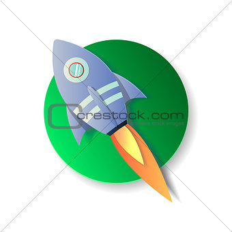Paper art carving the rocket flying in space. Concept business idea, startup, exploration. Vector papercut illustration
