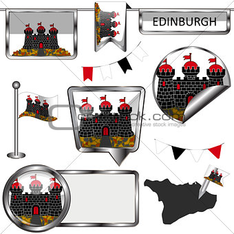 Glossy icons with flag of Edinburgh