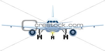 Front view of landing passenger aircraft isolated vector