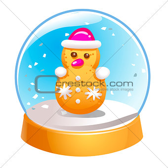 Snow globe with snowman inside isolated on white background. Christmas magic ball. Snowglobe vector illustration. Winter in glass ball, crystal dome icon