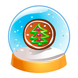 Snow globe with Christmas fir tree inside isolated on white background. Christmas magic ball. Snowglobe vector illustration. Winter in glass ball, crystal dome icon.