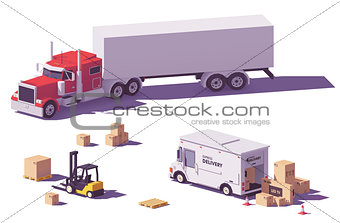 Vector low poly trucks and forklift