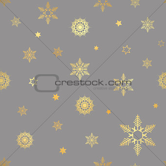 luxury seamless pattern with gold snowflakes on a dark background
