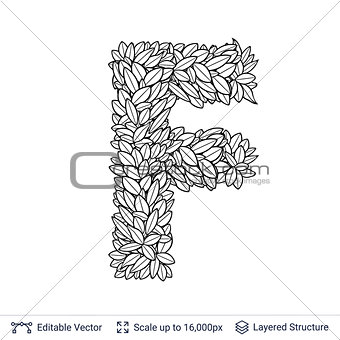 Letter F symbol of white leaves.