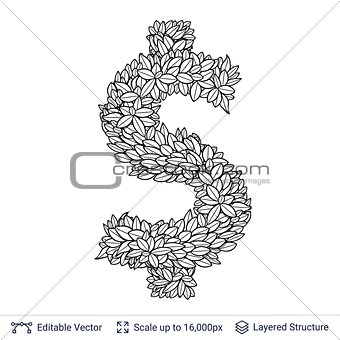 Dollar currency sign of white leaves.