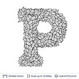 Letter P symbol of white leaves.