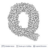 Letter Q symbol of white leaves.