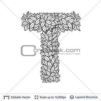 Letter T symbol of white leaves.