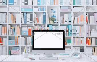 Professional contemporary workspace with computer