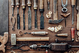 Vintage woodworking tools on the workbench