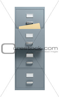 Filing cabinet with open drawer