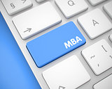 MBA - Text on Blue Keyboard Keypad. 3D.