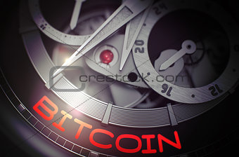 Bitcoin on Luxury Pocket Watch Mechanism. 3D.