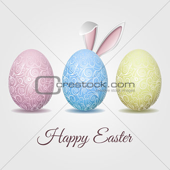 Easter card with pale pastel Eggs and Bunny ears