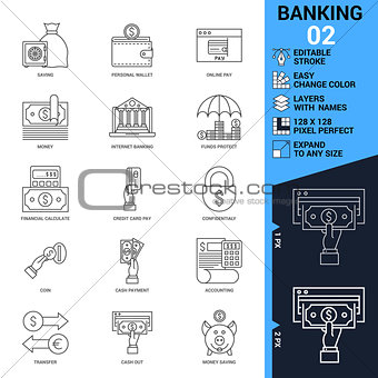 Banking icons set. Thin Line Vector Illustration.
