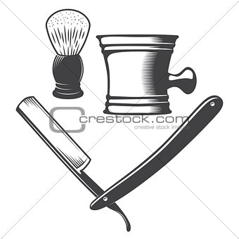 Shaving mug, brush and razor