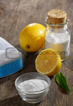 Natural cleaning tools lemon and sodium bicarbonate 