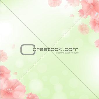 Border With Flowers And Green Background
