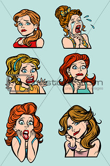 woman crying and sadness emotions set collection