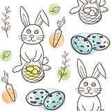 Easter seamless pattern with rabbit and eggs