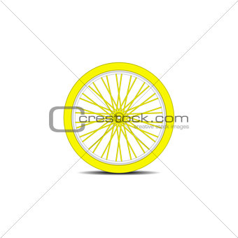 Bicycle wheel in yellow design with shadow