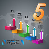 Infographics up the ladder to success. Business stair. Five icon
