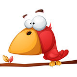 Cute, funny, crazy bird illustration.