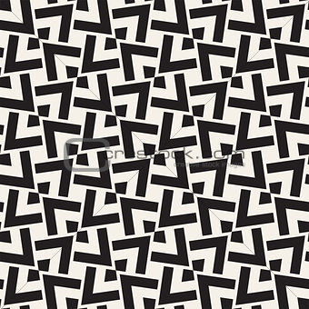 Geometric Ornament With Striped Rhombuses. Vector Seamless Monochrome Pattern