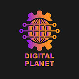 Digital tech - vector business logo template concept illustration. Gear electronic factory sign. Cog wheel technology symbol. SEO emblem. Design element.