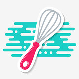Simple vector kitchen whisk icon label