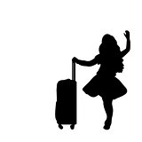 Silhouette girl standing with suitcase