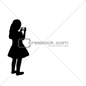 Silhouette girl photographer looking camera.