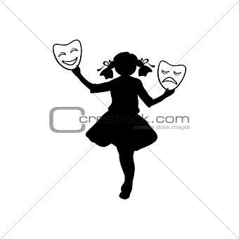 Silhouette girl actress. World theatre day.
