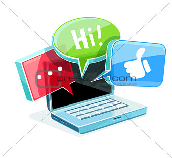 Icon for online web chat at laptop
