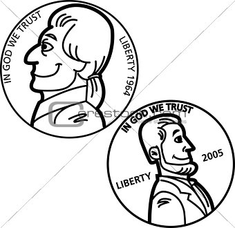Cartoon Nickel and Penny Coins
