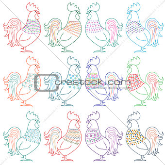 Set of amusing cartoon roosters