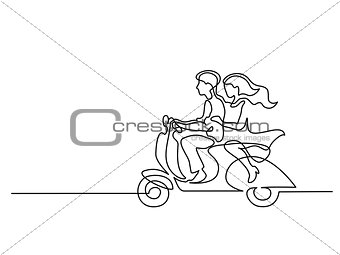 Happy couple driving on scooter